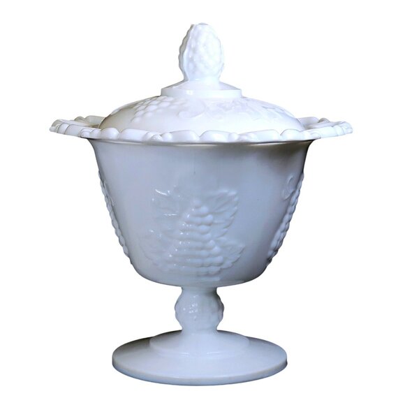 Colony Harvest Milk Glass Footed Candy Dish & Lid - Mid-Century Home Decor - Picture 1 of 5